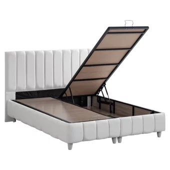 Cesur Narva 150 x 200 cm Ayrılabilen Yataklı Başlıklı Çift Kişilik Sandıklı Baza Seti Beyaz