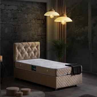 Setay Comfort 190 x 140 cm Başlıklı Çift Kişilik Sandıklı Baza Seti Bej