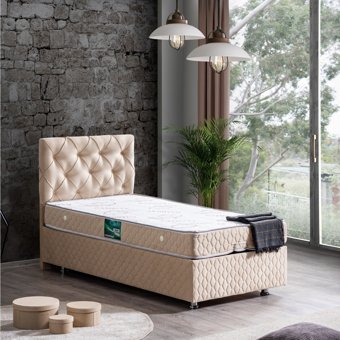 Setay Comfort 190 x 140 cm Başlıklı Çift Kişilik Sandıklı Baza Seti Bej