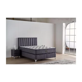 Mobilya Dükkanım Lidya 150 x 200 cm Ayrılabilen Yataklı Başlıklı Çift Kişilik Sandıklı Baza Seti Antrasit