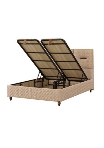 Mobilya Dükkanım Demo 160 x 200 cm Başlıklı Çift Kişilik Sandıklı Baza Seti Krem