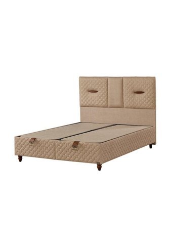 Mobilya Dükkanım Demo 160 x 200 cm Başlıklı Çift Kişilik Sandıklı Baza Seti Krem