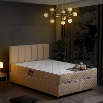 Setay Tetra 150 x 200 cm Ayrılabilen Yataklı Başlıklı Çift Kişilik Sandıklı Baza Seti Bej
