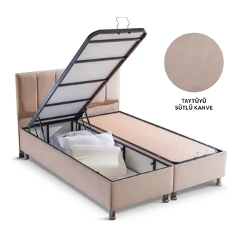 Alf Cyristal Plus 200 x 200 cm Ayrılabilen Başlıklı Çift Kişilik Sandıklı Baza Seti Sütlü Kahve