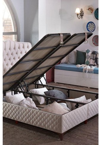 Md Eva 140 x 200 cm Ayrılabilen Yataklı Başlıklı Çift Kişilik Sandıklı Baza Seti Beyaz