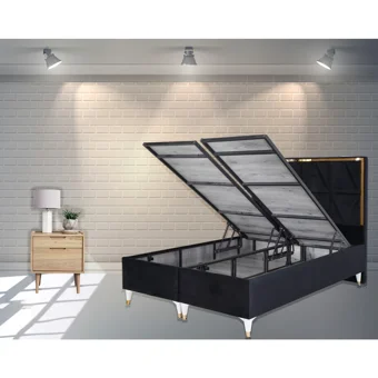 Berksan Uyku Dünyası 180 x 200 cm Başlıklı Çift Kişilik Sandıklı Baza Seti Siyah