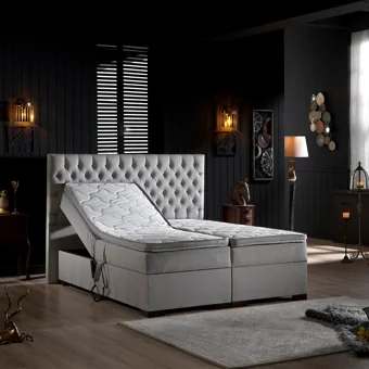 Unimet Leila 200 x 200 cm Ayrılabilen Yataklı Başlıklı Çift Kişilik Sandıklı Baza Seti Gri