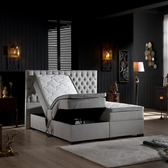 Unimet Leila 200 x 200 cm Ayrılabilen Yataklı Başlıklı Çift Kişilik Sandıklı Baza Seti Gri