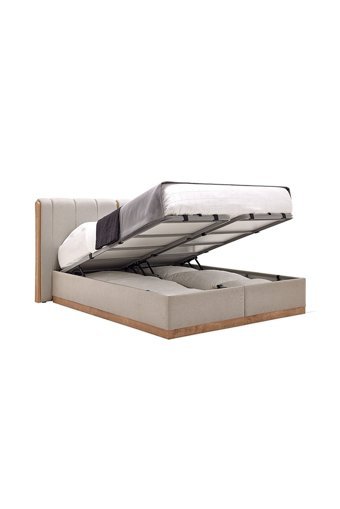 Enza Home Polka 160 x 200 cm Başlıklı Çift Kişilik Sandıklı Baza Seti Bej
