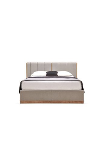 Enza Home Polka 160 x 200 cm Başlıklı Çift Kişilik Sandıklı Baza Seti Bej
