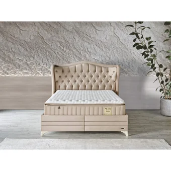 Arleno Bedding Polo 160 x 200 cm Ayrılabilen Yataklı Başlıklı Çift Kişilik Sandıklı Baza Seti Krem