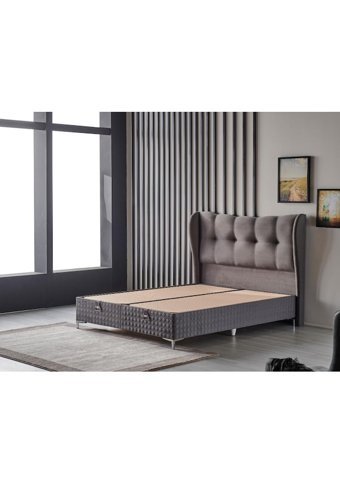 Md Viscomfort 180 x 200 cm Ayrılabilen Başlıklı Çift Kişilik Sandıklı Baza Seti Gri