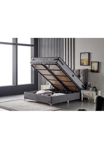 Md Viscomfort 180 x 200 cm Ayrılabilen Başlıklı Çift Kişilik Sandıklı Baza Seti Gri