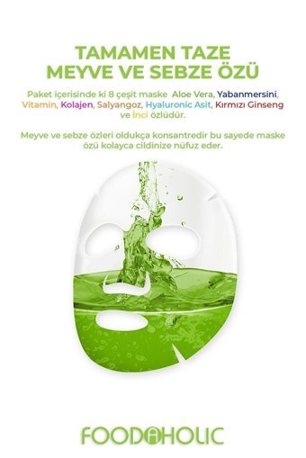 Foodaholıc Kore Vegan Nemlendiricili Kağıt Yüz Maskesi 8 Adet