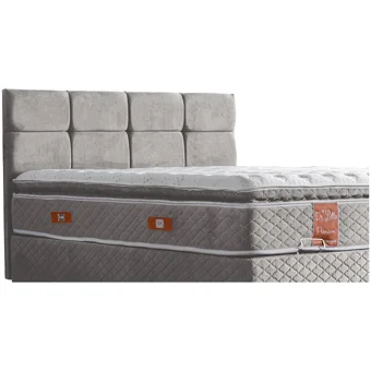 Cesur Gümüş 180 x 200 cm Ayrılabilen Başlıklı Çift Kişilik Sandıklı Baza Seti Açık Gri