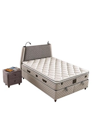 Mobilya Dükkanım Eynur 140 x 200 cm Yataklı Başlıklı Çift Kişilik Sandıklı Baza Seti Krem