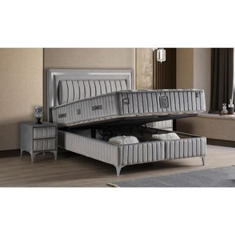 Md Flora 150 x 200 cm Ayrılabilen Başlıksız Çift Kişilik Sandıklı Baza Gri