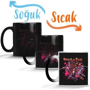 Baskı Dükkanı Attack On Titan Eren Levi Mikasa Sihirli Kupa Bardak Porselen