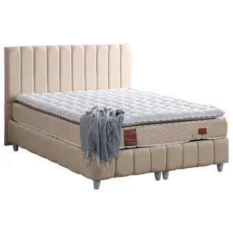 Cesur Narva 160 x 200 cm Ayrılabilen Yataklı Başlıklı Çift Kişilik Sandıklı Baza Seti Bej