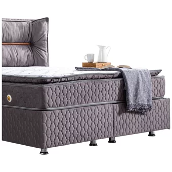 Setay Barselona 200 x 150 cm Ayrılabilen Yataklı Başlıklı Çift Kişilik Sandıklı Baza Seti Antrasit