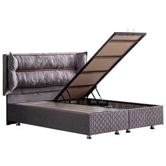 Setay Barselona 200 x 150 cm Ayrılabilen Yataklı Başlıklı Çift Kişilik Sandıklı Baza Seti Antrasit