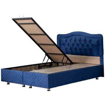 Setay Şah 190 x 140 cm Ayrılabilen Yataklı Başlıklı Çift Kişilik Sandıklı Baza Seti Lacivert