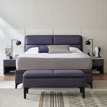 Yataş Botanic 140 x 200 cm Başlıklı Çift Kişilik Sandıklı Baza Seti Lacivert