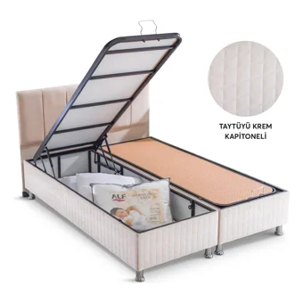 Alf Cyristal Plus 150 x 200 cm Ayrılabilen Başlıklı Çift Kişilik Sandıklı Baza Seti Krem