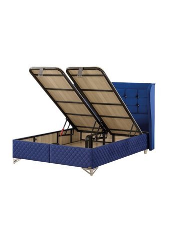 Mobilya Dükkanım Blue 160 x 200 cm Başlıklı Çift Kişilik Sandıklı Baza Seti Mavi