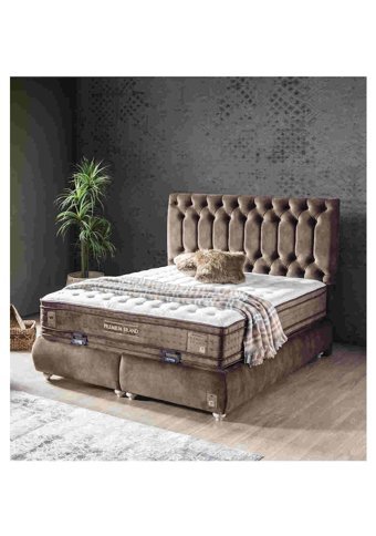 Weltew Home Premium Brand Ayrılabilen Başlıklı Çift Kişilik Sandıklı Baza Seti Kahve