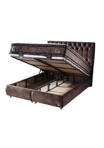Weltew Home Premium Brand Ayrılabilen Başlıklı Çift Kişilik Sandıklı Baza Seti Kahve