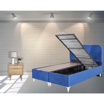 Berksan Uyku Dünyası 120 x 200 cm Ayrılabilen Başlıklı Çift Kişilik Sandıklı Baza Seti Mavi