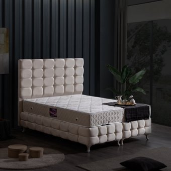 Setay Duke Lüx 160 x 200 cm Ayrılabilen Yataklı Başlıklı Çift Kişilik Sandıklı Baza Seti Krem