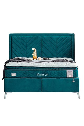 Weltew Yatak Platinium Care 180 x 200 cm Ayrılabilen Başlıklı Çift Kişilik Sandıklı Baza Seti Turkuaz