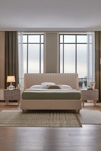 Enza Home Basel 160 x 200 cm Ayrılabilen Başlıklı Çift Kişilik Sandıklı Baza Seti Bej