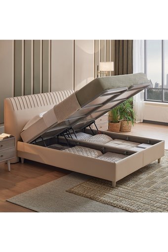 Enza Home Basel 160 x 200 cm Ayrılabilen Başlıklı Çift Kişilik Sandıklı Baza Seti Bej