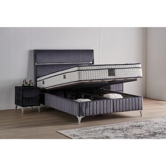 Mobilya Dükkanım Silver 140 x 190 cm Ayrılabilen Yataklı Başlıklı Çift Kişilik Sandıklı Baza Seti Antrasit