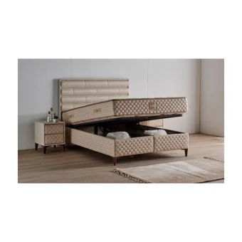 Mobilya Dükkanım Riva 90x190 cm Başlıklı Yataklı Sandıklı Tek Kişilik Baza Seti Krem