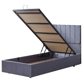 Cesur Letto 90x200 cm Başlıklı Yataklı Sandıklı Tek Kişilik Baza Seti Gri
