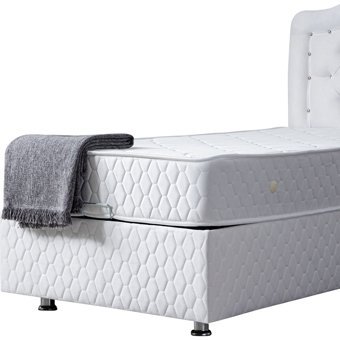 Setay Şah 90x190 cm Başlıklı Yataklı Sandıklı Tek Kişilik Baza Seti Beyaz