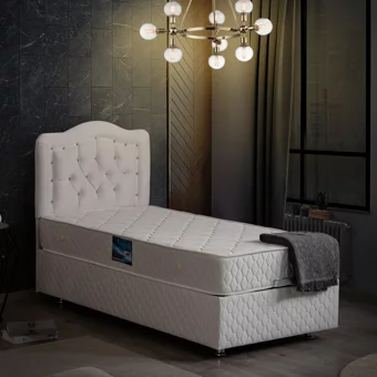 Setay Şah 90x190 cm Başlıklı Yataklı Sandıklı Tek Kişilik Baza Seti Beyaz