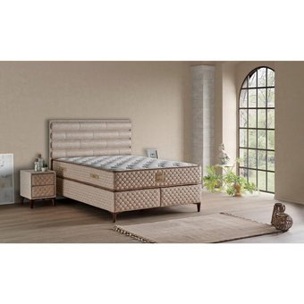 Mobilya Dükkanım Riva 120x200 cm Başlıklı Yataklı Sandıklı Tek Kişilik Baza Seti Krem