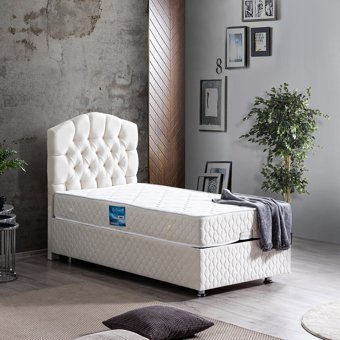 Setay Zümrüt 120x200 cm Başlıklı Yataklı Sandıklı Tek Kişilik Baza Seti Krem