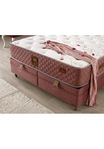Pink 90x190 cm Başlıklı Yataklı Sandıklı Tek Kişilik Baza Seti Bej
