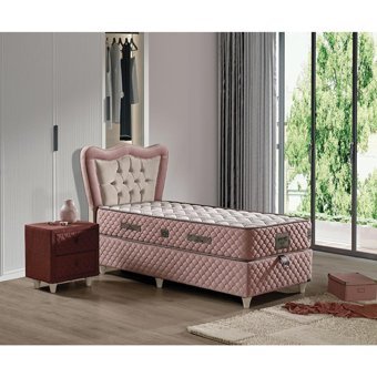 Mobilya Dükkanım Hanzade 90x200 cm Başlıklı Yataklı Sandıklı Tek Kişilik Baza Seti Pembe