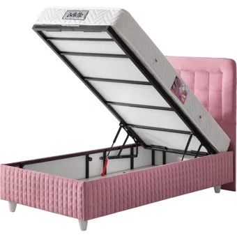 Belletto Valencia 90x190 cm Başlıklı Sandıklı Tek Kişilik Baza Seti Pembe