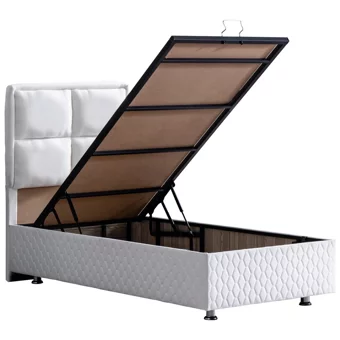 Setay Grand 120x200 cm Başlıklı Yataklı Sandıklı Tek Kişilik Baza Seti Beyaz
