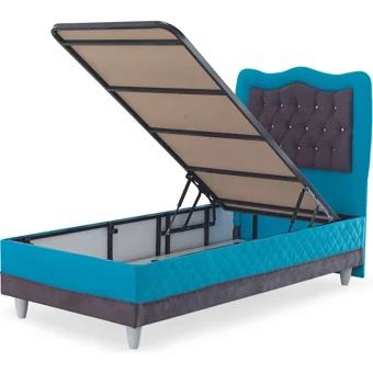 Zelis Mobilya Bengisu 90x190 cm Başlıklı Yataklı Sandıklı Tek Kişilik Baza Seti Mavi
