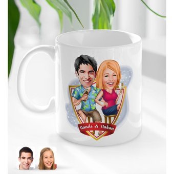 BK Kişiye Özel Isimli Sevgililer Karikatürlü Beyaz Kupa Bardak-51