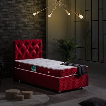 Setay Vita 100x200 cm Başlıklı Yataklı Sandıklı Tek Kişilik Baza Seti Bordo